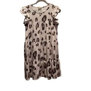 Fantastic Fawn Neutral Leopard Print Ruffle Sleeve MIDI Dress Size S
